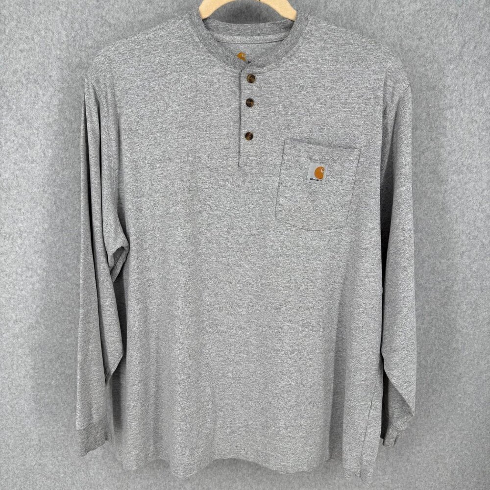 Carhartt Mens Original Fit Pocket Henley T-Shirt Size XL Gray Heavyweight LS